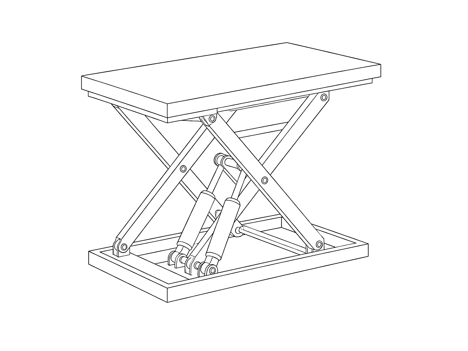 Line drawing of a hydraulic scissor lift table